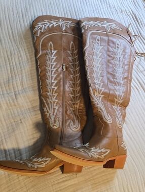 Tall Brown Leather Western Over-The-Knee Thigh High Boots - NEW!